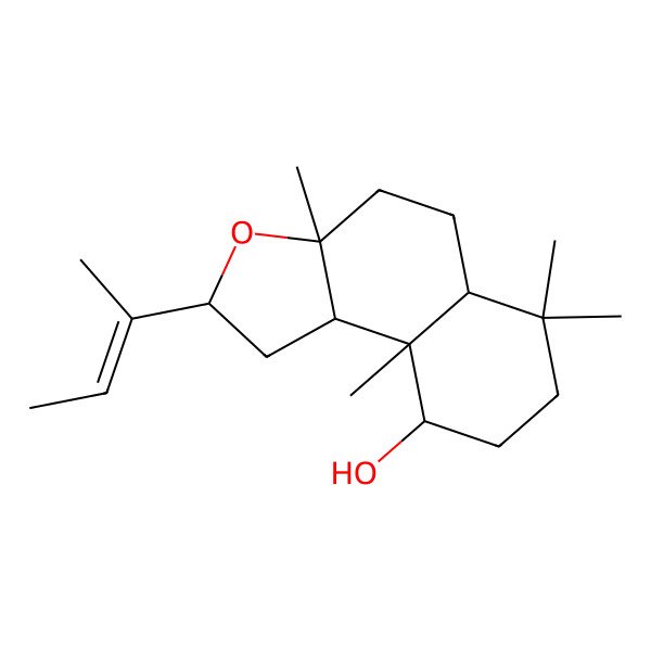 2D Structure of (2S,3aR,5aS,9R,9aS,9bR)-2-[(E)-but-2-en-2-yl]-3a,6,6,9a-tetramethyl-2,4,5,5a,7,8,9,9b-octahydro-1H-benzo[e][1]benzofuran-9-ol