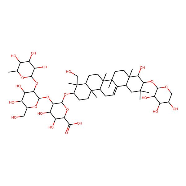 2D Structure of 3beta-[2-O-(2-O-alpha-L-Rhamnopyranosyl-beta-D-galactopyranosyl)-beta-D-glucopyranuronosyloxy]-21alpha-(alpha-L-arabinopyranosyloxy)oleana-12-ene-22beta,24-diol