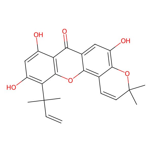 2D Structure of 5,8,10-trihydroxy-3,3-dimethyl-11-(2-methylbut-3-en-2-yl)pyrano[2,3-c]xanthen-7(3H)-one