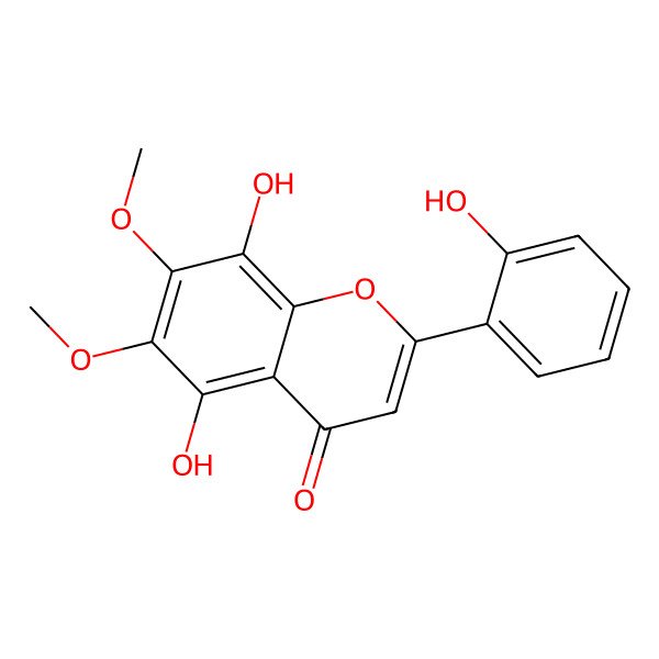 2D Structure of 4H-1-Benzopyran-4-one, 5,8-dihydroxy-2-(2-hydroxyphenyl)-6,7-dimethoxy-