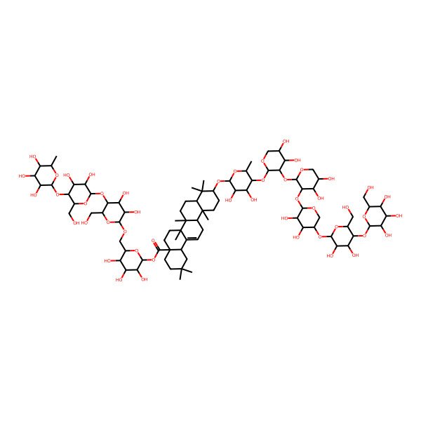 2D Structure of [(2S,3R,4S,5S,6R)-6-[[(2S,3R,4R,5R,6R)-5-[(2R,3R,4R,5R,6R)-3,4-dihydroxy-6-(hydroxymethyl)-5-[(2R,3S,4S,5R,6R)-3,4,5-trihydroxy-6-methyloxan-2-yl]oxyoxan-2-yl]oxy-3,4-dihydroxy-6-(hydroxymethyl)oxan-2-yl]oxymethyl]-3,4,5-trihydroxyoxan-2-yl] 10-[(2R,3R,4S,5R,6S)-5-[(2S,3R,4S,5S)-3-[(2S,3R,4S,5S)-3-[(2S,3R,4R,5R)-5-[(2R,3R,4R,5S,6R)-3,4-dihydroxy-6-(hydroxymethyl)-5-[(2S,3R,4S,5S,6R)-3,4,5-trihydroxy-6-(hydroxymethyl)oxan-2-yl]oxyoxan-2-yl]oxy-3,4-dihydroxyoxan-2-yl]oxy-4,5-dihydroxyoxan-2-yl]oxy-4,5-dihydroxyoxan-2-yl]oxy-3,4-dihydroxy-6-methyloxan-2-yl]oxy-2,2,6a,6b,9,9,12a-heptamethyl-1,3,4,5,6,6a,7,8,8a,10,11,12,13,14b-tetradecahydropicene-4a-carboxylate