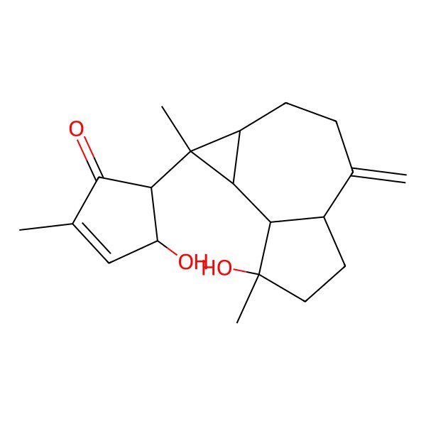 2D Structure of (4R,5S)-5-[(1S,1aR,4aR,7S,7aS,7bR)-7-hydroxy-1,7-dimethyl-4-methylidene-1a,2,3,4a,5,6,7a,7b-octahydrocyclopropa[e]azulen-1-yl]-4-hydroxy-2-methylcyclopent-2-en-1-one