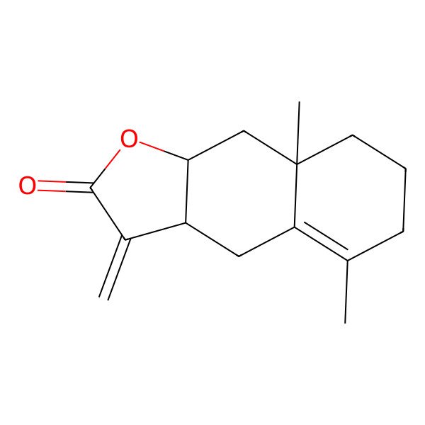 2D Structure of 5,8a-dimethyl-3-methylidene-2H,3H,3aH,4H,6H,7H,8H,8aH,9H,9aH-naphtho[2,3-b]furan-2-one