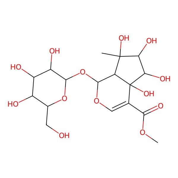 2D Structure of Methyl 1-(hexopyranosyloxy)-4a,5,6,7-tetrahydroxy-7-methyl-1,4a,5,6,7,7a-hexahydrocyclopenta[c]pyran-4-carboxylate