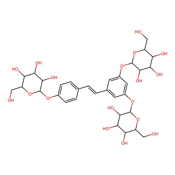 2D Structure of (2S,3R,4S,5S,6R)-2-[4-[(Z)-2-[3,5-bis[[(2S,3R,4S,5S,6R)-3,4,5-trihydroxy-6-(hydroxymethyl)oxan-2-yl]oxy]phenyl]ethenyl]phenoxy]-6-(hydroxymethyl)oxane-3,4,5-triol