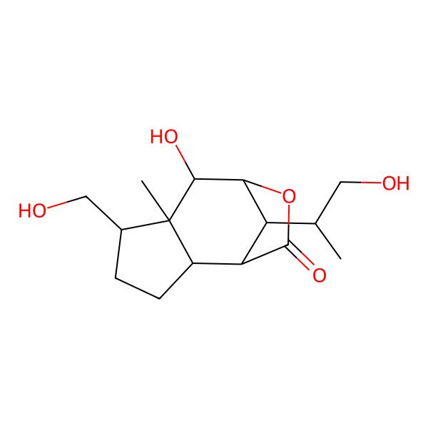 2D Structure of (1S,2S,5R,6R,7S,8S,11S)-7-hydroxy-5-(hydroxymethyl)-11-[(2R)-1-hydroxypropan-2-yl]-6-methyl-9-oxatricyclo[6.2.1.02,6]undecan-10-one