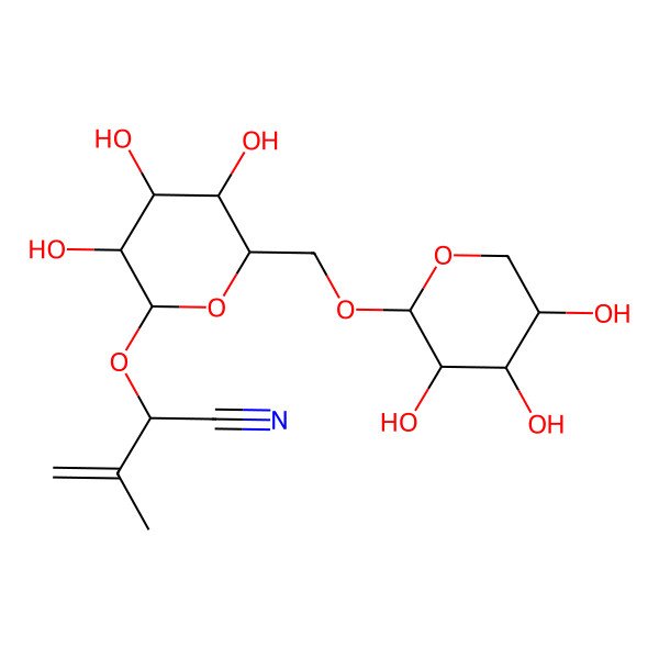 2D Structure of (2S)-3-methyl-2-[(2R,3R,4S,5R,6R)-3,4,5-trihydroxy-6-[[(2S,3R,4S,5S)-3,4,5-trihydroxyoxan-2-yl]oxymethyl]oxan-2-yl]oxybut-3-enenitrile