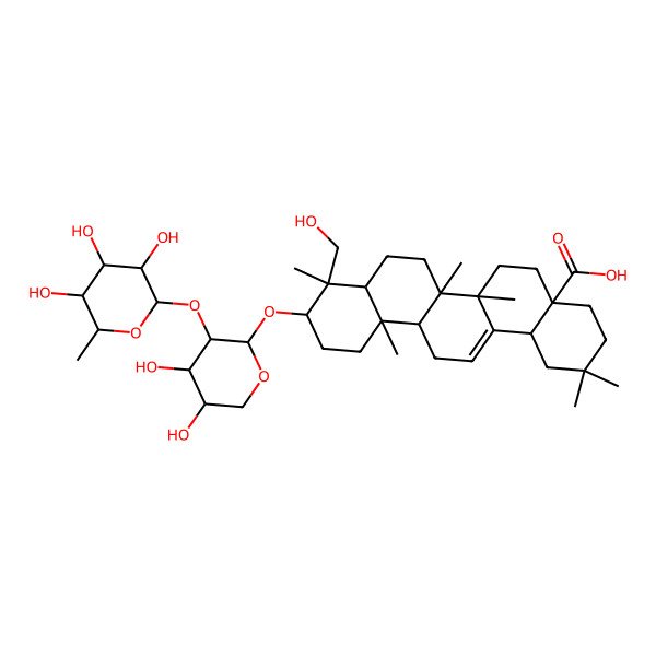 2D Structure of 10-[4,5-Dihydroxy-3-(3,4,5-trihydroxy-6-methyloxan-2-yl)oxyoxan-2-yl]oxy-9-(hydroxymethyl)-2,2,6a,6b,9,12a-hexamethyl-1,3,4,5,6,6a,7,8,8a,10,11,12,13,14b-tetradecahydropicene-4a-carboxylic acid