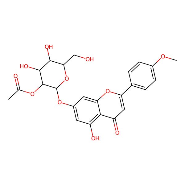 2D Structure of [(2S,3R,4S,5S,6R)-4,5-dihydroxy-2-[5-hydroxy-2-(4-methoxyphenyl)-4-oxochromen-7-yl]oxy-6-(hydroxymethyl)oxan-3-yl] acetate