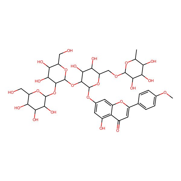 2D Structure of 7-[(2S,3R,4S,5S,6R)-3-[(2S,3R,4S,5S,6R)-4,5-dihydroxy-6-(hydroxymethyl)-3-[(2S,3R,4S,5S,6R)-3,4,5-trihydroxy-6-(hydroxymethyl)oxan-2-yl]oxyoxan-2-yl]oxy-4,5-dihydroxy-6-[[(2R,3R,4R,5R,6S)-3,4,5-trihydroxy-6-methyloxan-2-yl]oxymethyl]oxan-2-yl]oxy-5-hydroxy-2-(4-methoxyphenyl)chromen-4-one