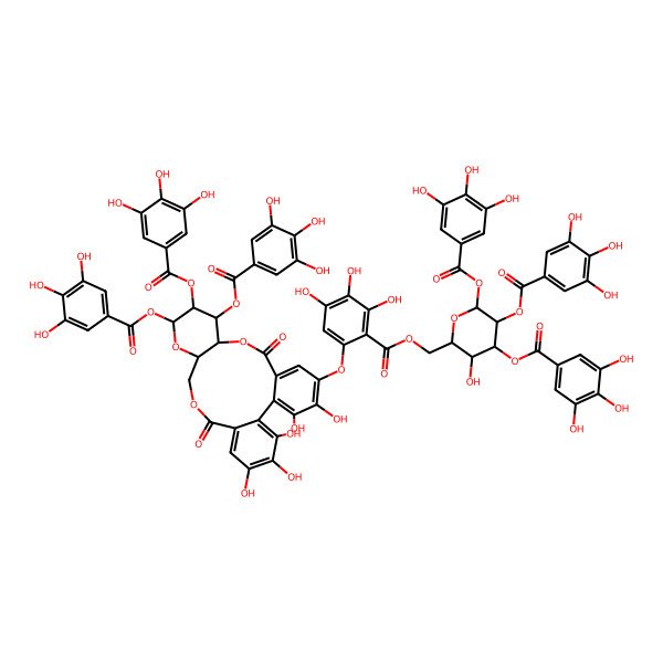 2D Structure of [(2R,3R,4S,5R,6S)-3-hydroxy-4,5,6-tris[(3,4,5-trihydroxybenzoyl)oxy]oxan-2-yl]methyl 2,3,4-trihydroxy-6-[[(10R,11S,12R,13S,15R)-3,4,21,22,23-pentahydroxy-8,18-dioxo-11,12,13-tris[(3,4,5-trihydroxybenzoyl)oxy]-9,14,17-trioxatetracyclo[17.4.0.02,7.010,15]tricosa-1(23),2,4,6,19,21-hexaen-5-yl]oxy]benzoate