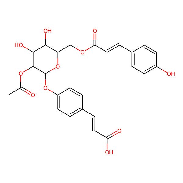2D Structure of 4-[[2-O-Acetyl-6-O-[3-(4-hydroxyphenyl)-1-oxo-2-propenyl]-beta-D-glucopyranosyl]oxy]benzeneacrylic acid