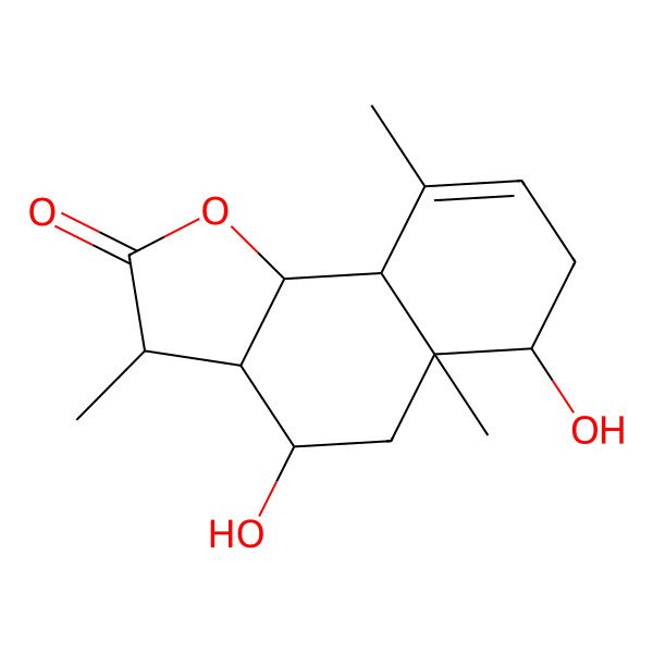 2D Structure of (3S,3aR,4S,5aR,6R,9aS,9bR)-4,6-dihydroxy-3,5a,9-trimethyl-3,3a,4,5,6,7,9a,9b-octahydrobenzo[g][1]benzofuran-2-one
