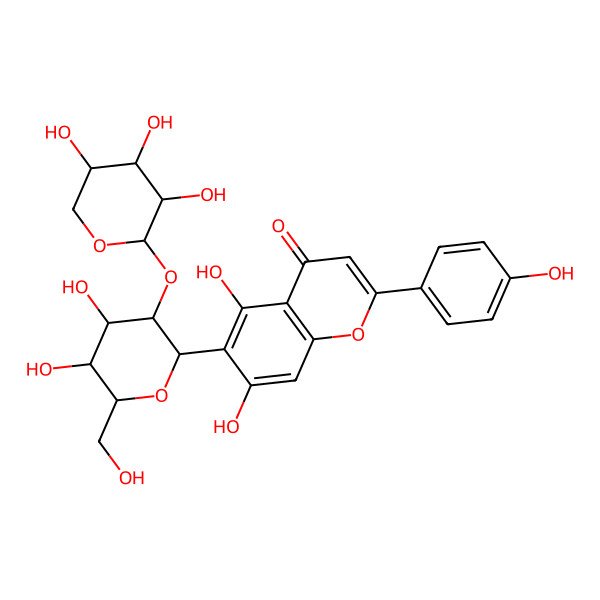 2D Structure of 2-(4-Hydroxyphenyl)-5,7-dihydroxy-6-[2-O-(beta-D-xylopyranosyl)-beta-D-glucopyranosyl]-4H-1-benzopyran-4-one