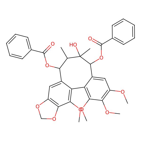 2D Structure of [(8S,9S,10S,11R)-8-benzoyloxy-9-hydroxy-3,4,5,19-tetramethoxy-9,10-dimethyl-15,17-dioxatetracyclo[10.7.0.02,7.014,18]nonadeca-1(19),2,4,6,12,14(18)-hexaen-11-yl] benzoate
