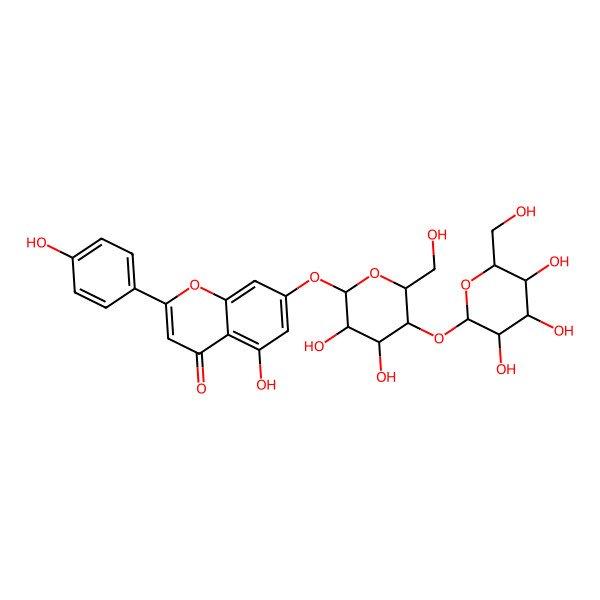 2D Structure of 7-[(2S,3R,4R,5S,6R)-3,4-dihydroxy-6-(hydroxymethyl)-5-[(2S,3R,4S,5S,6R)-3,4,5-trihydroxy-6-(hydroxymethyl)oxan-2-yl]oxyoxan-2-yl]oxy-5-hydroxy-2-(4-hydroxyphenyl)chromen-4-one