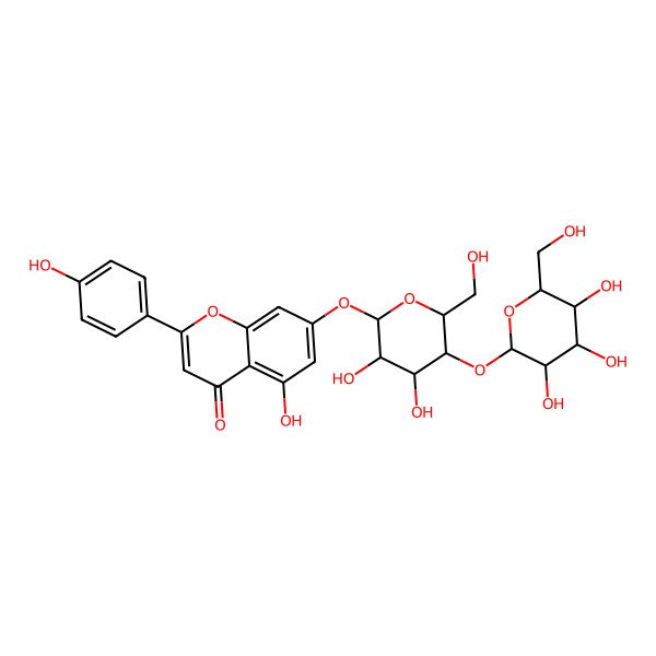 2D Structure of 7-[(2S,3R,4R,5S,6R)-3,4-dihydroxy-6-(hydroxymethyl)-5-[(2S,3R,4S,5S,6R)-3,4,5-trihydroxy-6-(hydroxymethyl)oxan-2-yl]oxyoxan-2-yl]oxy-5-hydroxy-2-(4-hydroxyphenyl)chromen-4-one