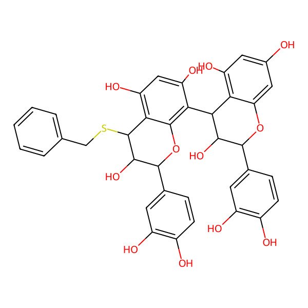 2D Structure of (2R,2'R,4beta)-3,3',4,4'-Tetrahydro-2alpha,2'alpha-bis(3,4-dihydroxyphenyl)-4'beta-(benzylthio)-4,8'-bi(2H-1-benzopyran)-3alpha,3'alpha,5,5',7,7'-hexol
