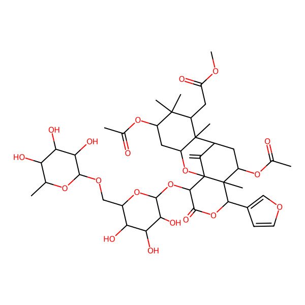 2D Structure of methyl 2-[(1S,3S,5S,7S,8S,11S,12S,13S,16S)-5,11-diacetyloxy-13-(furan-3-yl)-6,6,8,12-tetramethyl-17-methylidene-15-oxo-16-[(2R,3R,4S,5S,6R)-3,4,5-trihydroxy-6-[[(2R,3R,4R,5R,6S)-3,4,5-trihydroxy-6-methyloxan-2-yl]oxymethyl]oxan-2-yl]oxy-2,14-dioxatetracyclo[7.7.1.01,12.03,8]heptadecan-7-yl]acetate