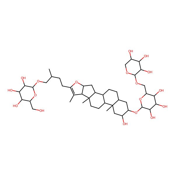 2D Structure of beta-D-Glucopyranoside, (2alpha,3beta,5alpha,25R)-26-(beta-D-glucopyranosyloxy)-2-hydroxyfurost-20(22)-en-3-yl 6-O-beta-D-xylopyranosyl-
