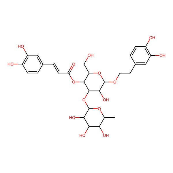 2D Structure of [(2R,3R,5R,6R)-6-[2-(3,4-dihydroxyphenyl)ethoxy]-5-hydroxy-2-(hydroxymethyl)-4-[(2S,3R,4R,5R,6S)-3,4,5-trihydroxy-6-methyloxan-2-yl]oxyoxan-3-yl] (E)-3-(3,4-dihydroxyphenyl)prop-2-enoate