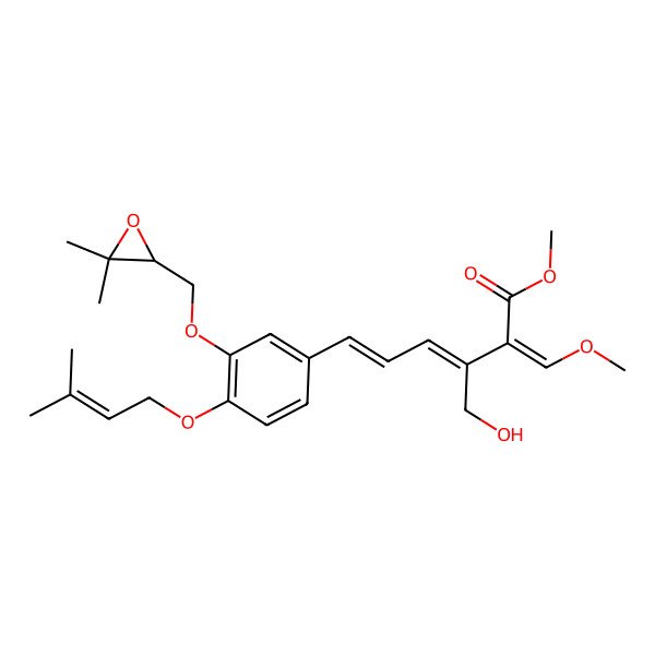 2D Structure of methyl (2E,3E,5E)-6-[3-[[(2S)-3,3-dimethyloxiran-2-yl]methoxy]-4-(3-methylbut-2-enoxy)phenyl]-3-(hydroxymethyl)-2-(methoxymethylidene)hexa-3,5-dienoate