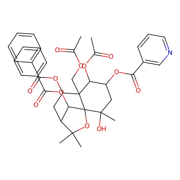 2D Structure of [(1S,2S,4S,5R,6R,7S,9R,12R)-5-acetyloxy-6-(acetyloxymethyl)-7,12-dibenzoyloxy-2-hydroxy-2,10,10-trimethyl-11-oxatricyclo[7.2.1.01,6]dodecan-4-yl] pyridine-3-carboxylate