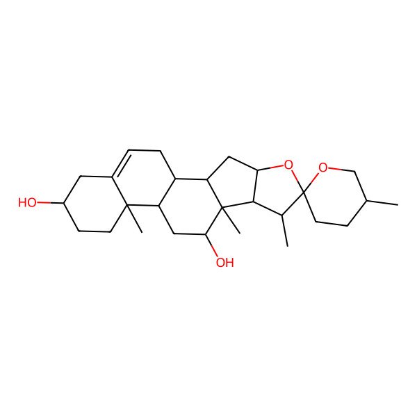 2D Structure of (1R,2R,9S,10R,12R,13R)-5',7,9,13-tetramethylspiro[5-oxapentacyclo[10.8.0.02,9.04,8.013,18]icos-18-ene-6,2'-oxane]-10,16-diol