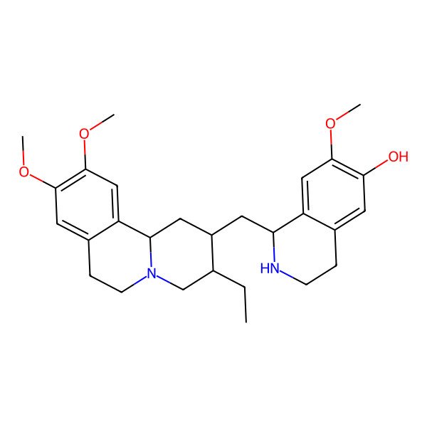 2D Structure of (1R)-1-[[(2S,3S,11bS)-3-ethyl-9,10-dimethoxy-2,3,4,6,7,11b-hexahydro-1H-benzo[a]quinolizin-2-yl]methyl]-7-methoxy-1,2,3,4-tetrahydroisoquinolin-6-ol