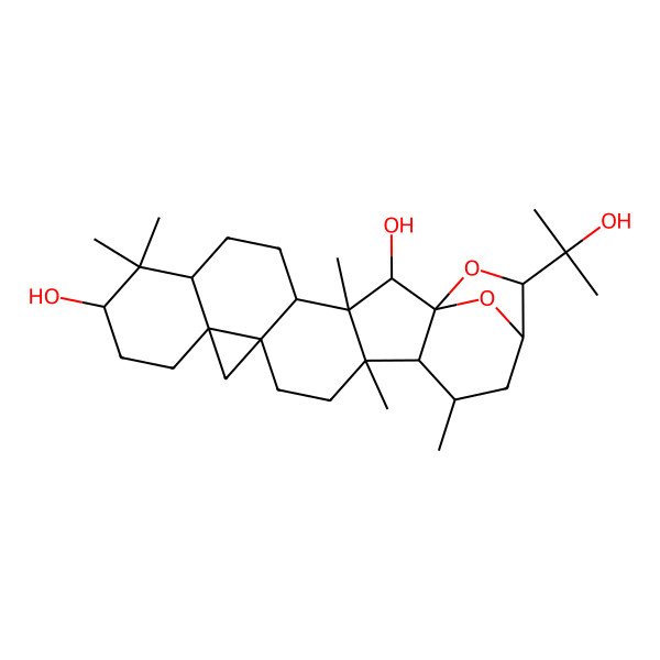 2D Structure of (1S,2S,3S,4R,7R,9S,12R,14S,17R,18R,19R,21R,22R)-22-(2-hydroxypropan-2-yl)-3,8,8,17,19-pentamethyl-23,24-dioxaheptacyclo[19.2.1.01,18.03,17.04,14.07,12.012,14]tetracosane-2,9-diol