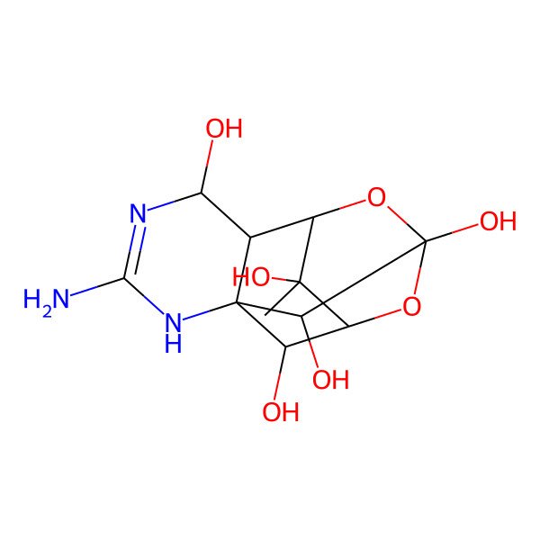 2D Structure of (1R,5R,6R,7R,9S,11S,12S,13S,14S)-3-amino-14-methyl-8,10-dioxa-2,4-diazatetracyclo[7.3.1.17,11.01,6]tetradec-3-ene-5,9,12,13,14-pentol