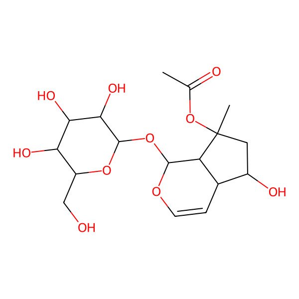 2D Structure of [(1S,4aR,7S,7aS)-5-hydroxy-7-methyl-1-[(2S,3R,4R,5R,6R)-3,4,5-trihydroxy-6-(hydroxymethyl)oxan-2-yl]oxy-4a,5,6,7a-tetrahydro-1H-cyclopenta[c]pyran-7-yl] acetate