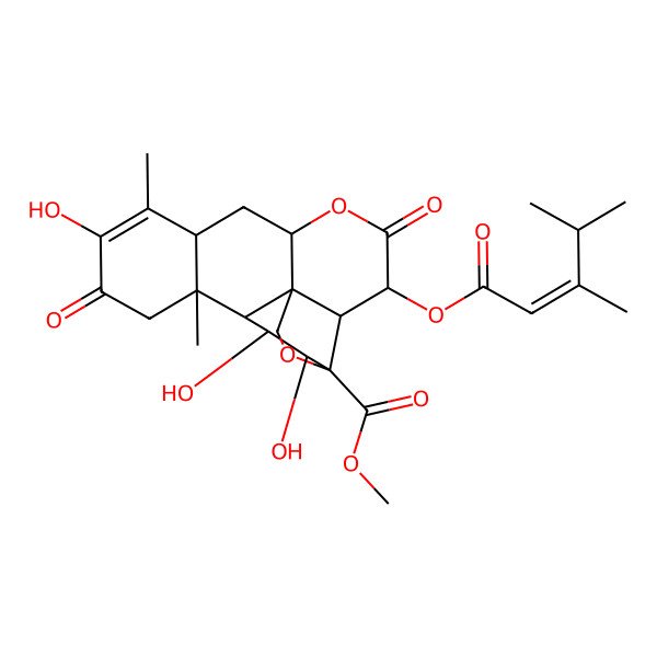 2D Structure of methyl (1R,2S,3R,6R,8R,13S,14R,15R,16S,17S)-3-(3,4-dimethylpent-2-enoyloxy)-10,15,16-trihydroxy-9,13-dimethyl-4,11-dioxo-5,18-dioxapentacyclo[12.5.0.01,6.02,17.08,13]nonadec-9-ene-17-carboxylate