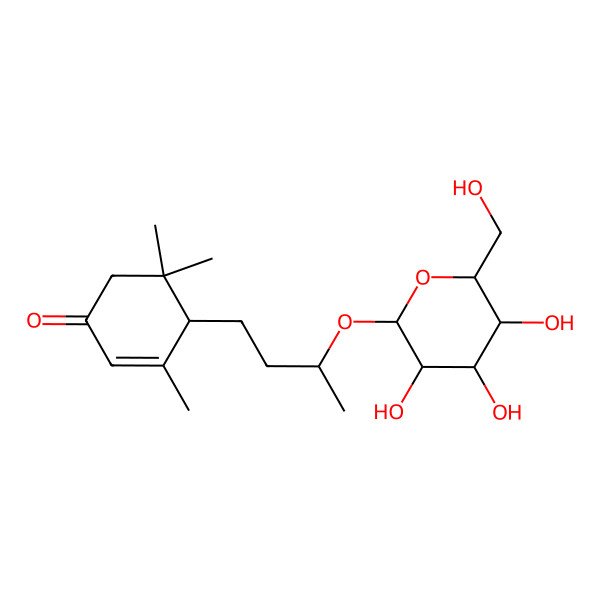 2D Structure of (4S)-3,5,5-trimethyl-4-[(3R)-3-[(2R,3R,4S,5S,6R)-3,4,5-trihydroxy-6-(hydroxymethyl)oxan-2-yl]oxybutyl]cyclohex-2-en-1-one