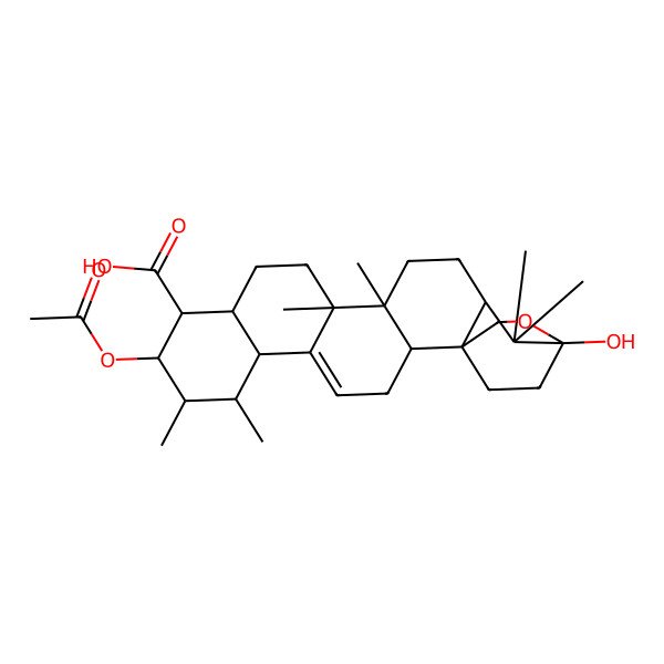2D Structure of (7R,9R,10S,15R)-9-acetyloxy-20-hydroxy-7,8,14,15,19,19-hexamethyl-21-oxahexacyclo[18.2.2.01,18.02,15.05,14.06,11]tetracos-4-ene-10-carboxylic acid