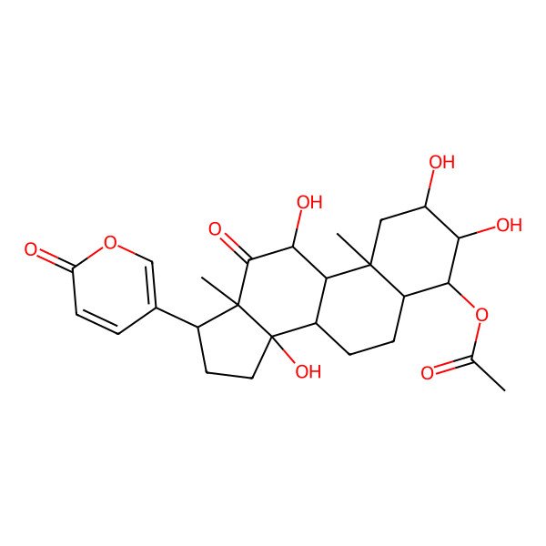 2D Structure of 4beta-Acetoxy-2alpha,3beta,11alpha,14beta-tetrahydroxy-12-oxo-20,21,22,23-tetradehydro-5alpha-bufanolide