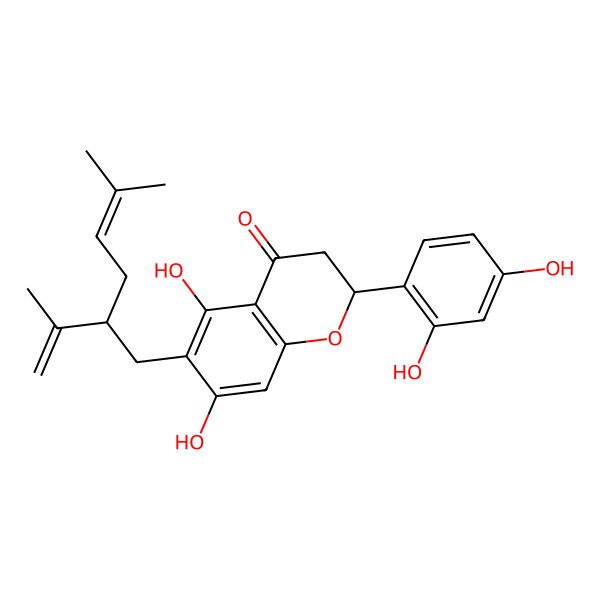 2D Structure of 2-(2,4-Dihydroxyphenyl)-5,7-dihydroxy-6-(5-methyl-2-prop-1-en-2-ylhex-4-enyl)-2,3-dihydrochromen-4-one