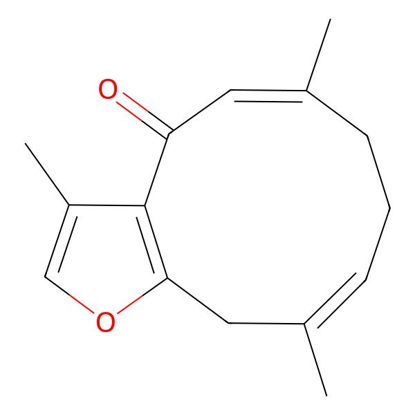 2D Structure of (5E,9E)-3,6,10-trimethyl-8,11-dihydro-7H-cyclodeca[b]furan-4-one