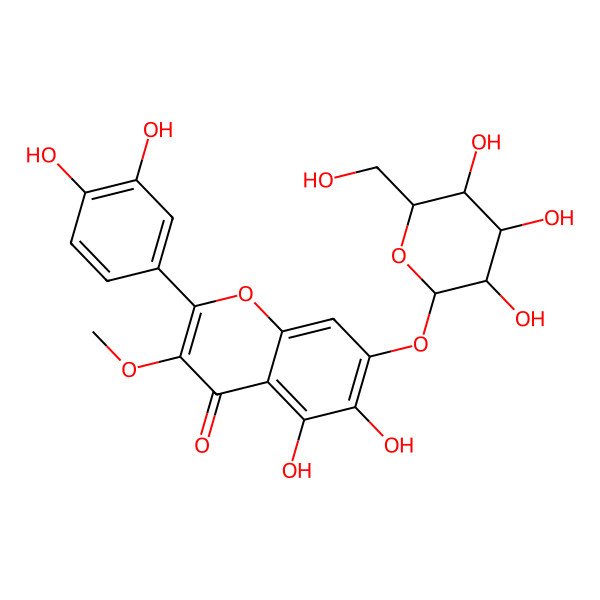 2D Structure of 2-(3,4-dihydroxyphenyl)-5,6-dihydroxy-3-methoxy-7-[(2S,3R,4S,5S,6R)-3,4,5-trihydroxy-6-(hydroxymethyl)oxan-2-yl]oxychromen-4-one