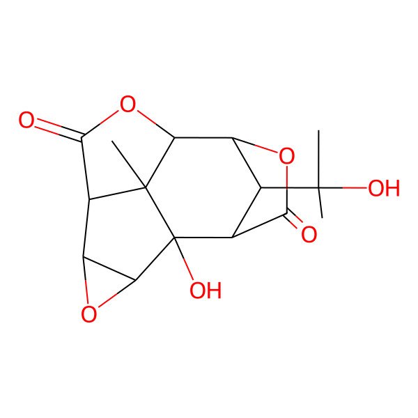 2D Structure of (1R,2S,4S,5R,8S,9R,12S,13R,14S)-1-hydroxy-14-(2-hydroxypropan-2-yl)-13-methyl-3,7,10-trioxapentacyclo[6.4.1.19,12.02,4.05,13]tetradecane-6,11-dione