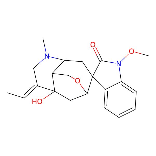 2D Structure of (7E)-7-ethylidene-8-hydroxy-1'-methoxy-5-methylspiro[11-oxa-5-azatricyclo[6.3.1.04,9]dodecane-2,3'-indole]-2'-one