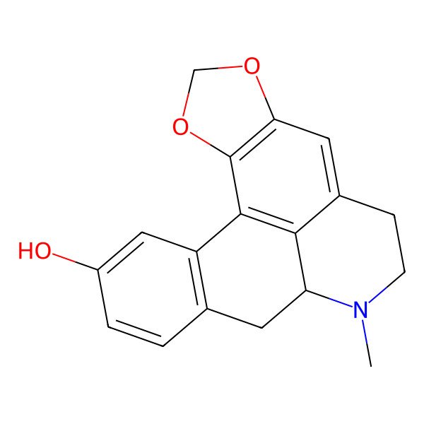 2D Structure of 5H-Benzo[g]-1,3-benzodioxolo[6,5,4-de]quinolin-11-ol, 6,7,7a,8-tetrahydro-7-methyl-, (7aR)-