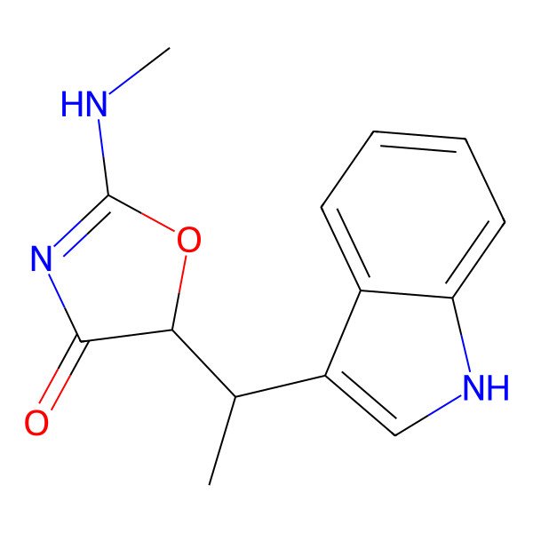 2D Structure of (5R)-5-[(1S)-1-(1H-indol-3-yl)ethyl]-2-(methylamino)-1,3-oxazol-4-one