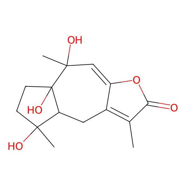 2D Structure of (5R,5aS,8S,8aR)-5,5a,8-trihydroxy-1,5,8-trimethyl-6,7,8a,9-tetrahydroazuleno[6,5-b]furan-2-one