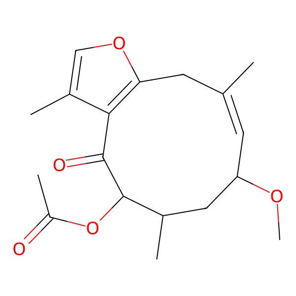 2D Structure of (5R,6S,8S,9Z)-3,6,10-Trimethyl-4-oxo-8-methoxy-4,5,6,7,8,11-hexahydrocyclodeca[b]furan-5-ol acetate