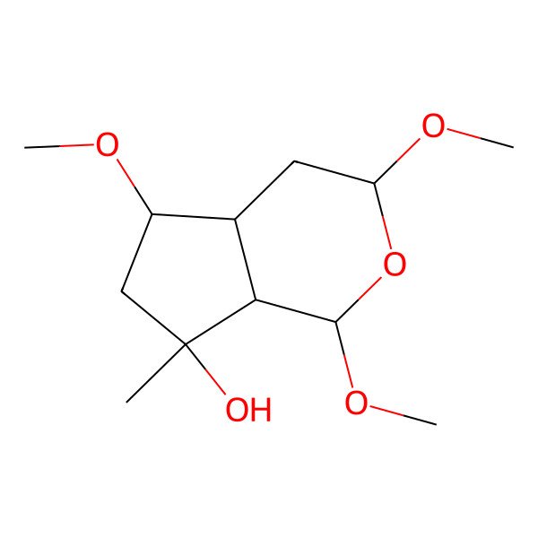 2D Structure of (5R,7S)-1,3,5-trimethoxy-7-methyl-3,4,4a,5,6,7a-hexahydro-1H-cyclopenta[c]pyran-7-ol