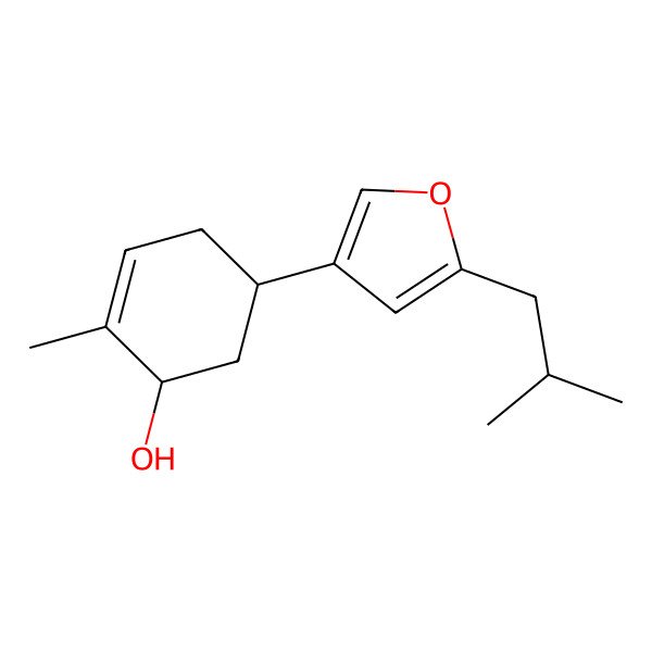 2D Structure of (5S)-2-methyl-5-[5-(2-methylpropyl)furan-3-yl]cyclohex-2-en-1-ol
