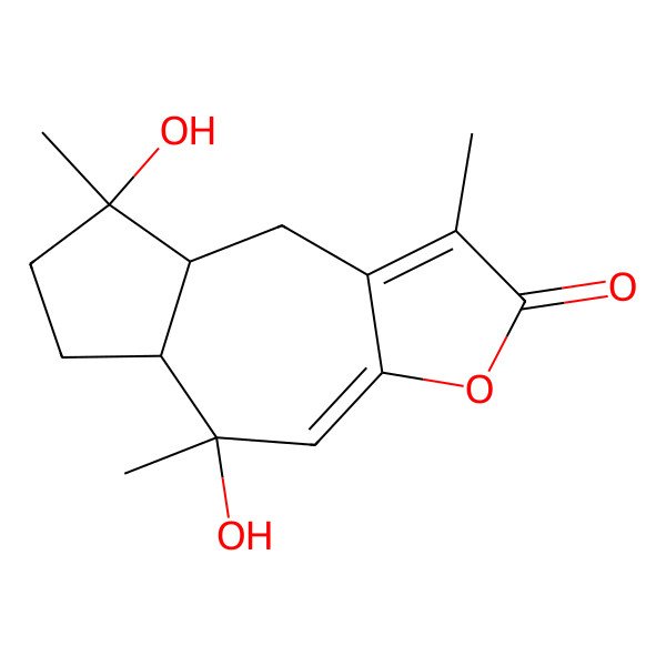 2D Structure of (5S,5aS,8S,8aS)-5,8-dihydroxy-1,5,8-trimethyl-6,7,8a,9-tetrahydro-5aH-azuleno[6,5-b]furan-2-one