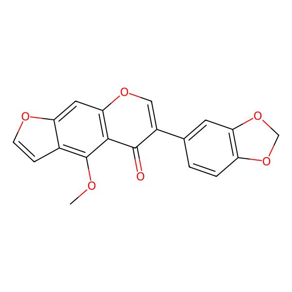 2D Structure of 6-(1,3-Benzodioxol-5-yl)-4-methoxyfuro[3,2-g]chromen-5-one