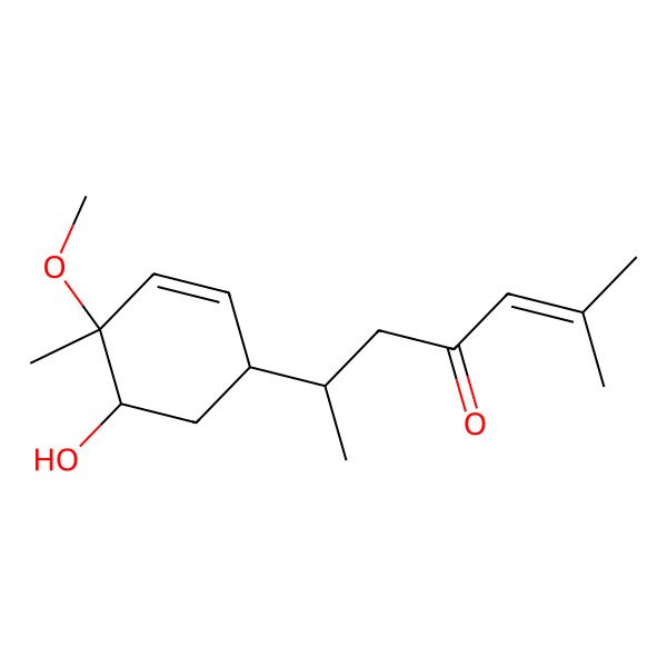 2D Structure of 6-[(1R,5S)-5-hydroxy-4-methoxy-4-methylcyclohex-2-en-1-yl]-2-methylhept-2-en-4-one